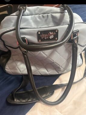 Light Gray Quilted Satchel with Black Trim